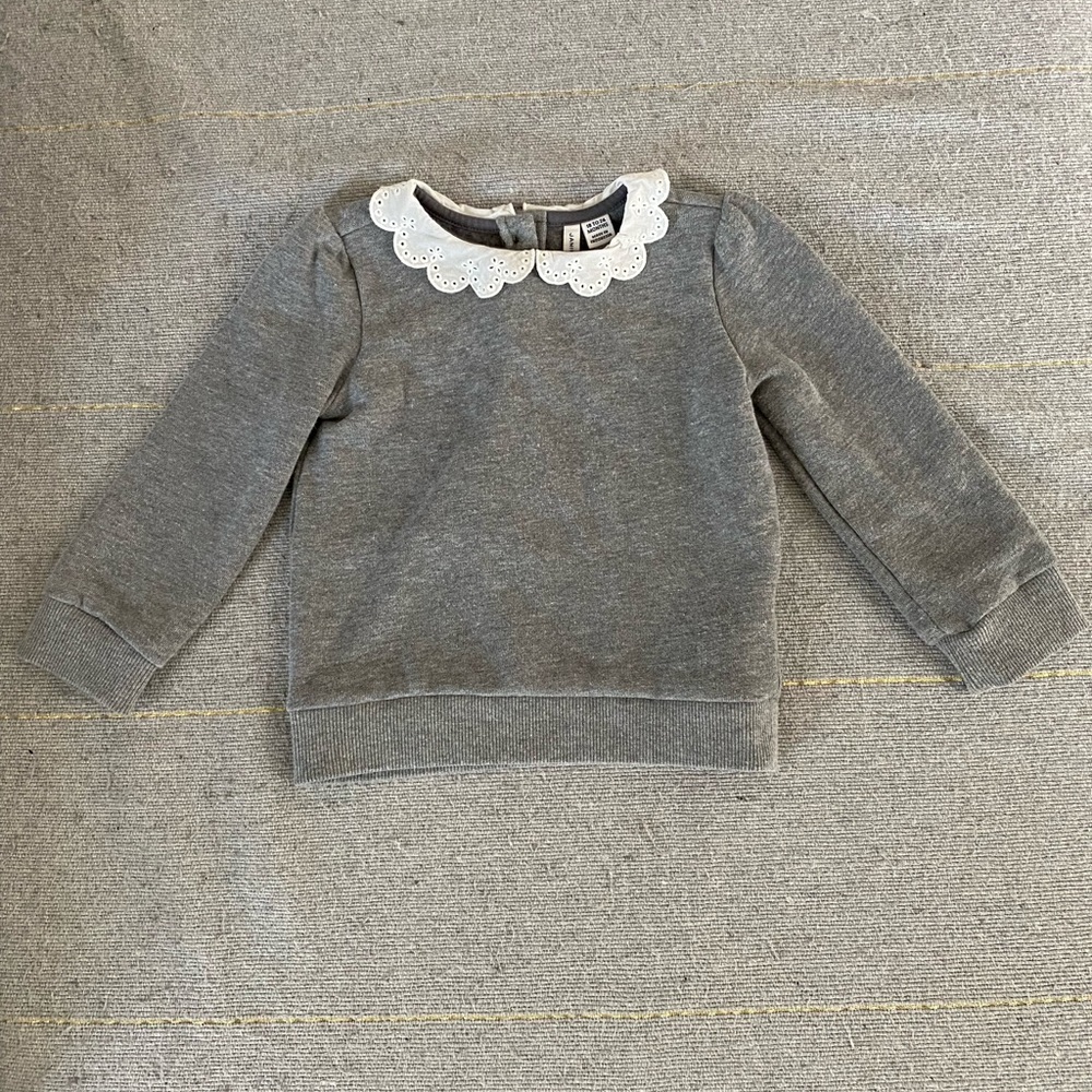 Janie and Jack Gray Sweatshirt with Lace Collar. Size 18-24 months.